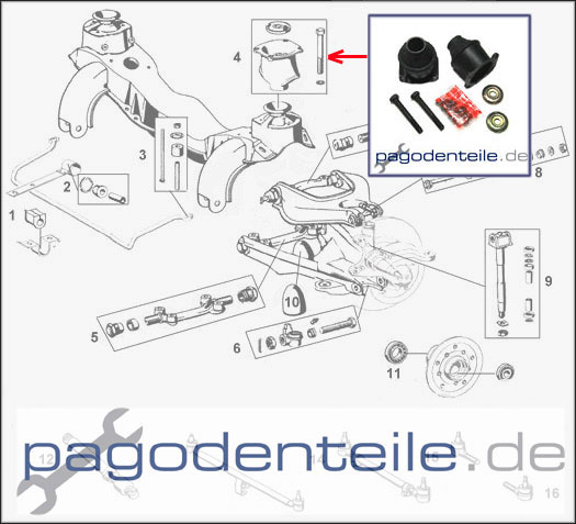 Aufhängung Vorderachse Mercedes 230 280 SL Pagode W 113 - Subframe Mounting  Mercedes 113
